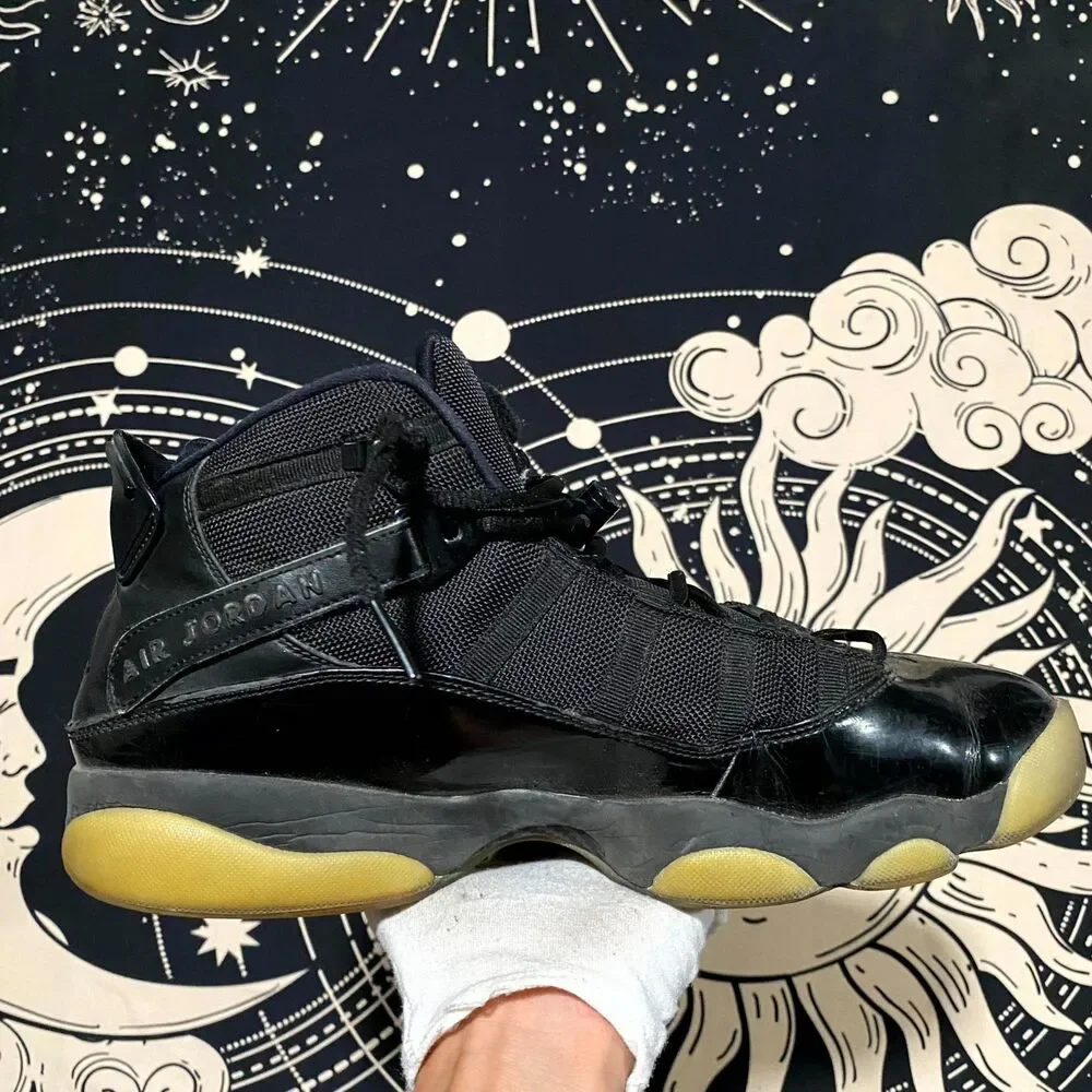 Air Jordan 6 Rings 322992-011 Athletic Sneaker Mens 12 Black Leather Basketball